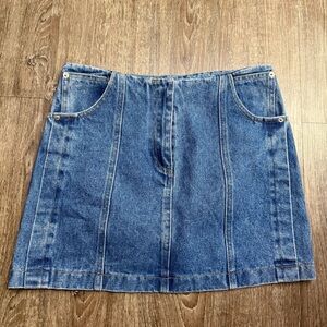 Olivaceous Denim Mini Skirt Blue 100% Cotton High Rise A-Line Medium